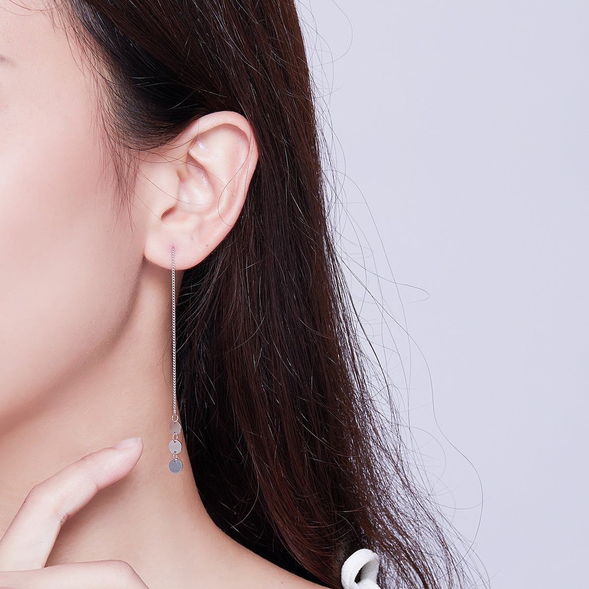 Sterling Silver Metal Sequins Hypoallergenic Threader Earrings