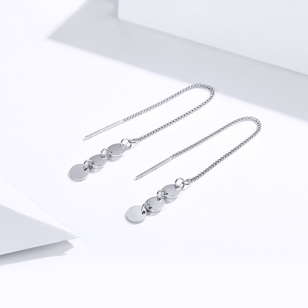 Sterling Silver Metal Sequins Hypoallergenic Threader Earrings