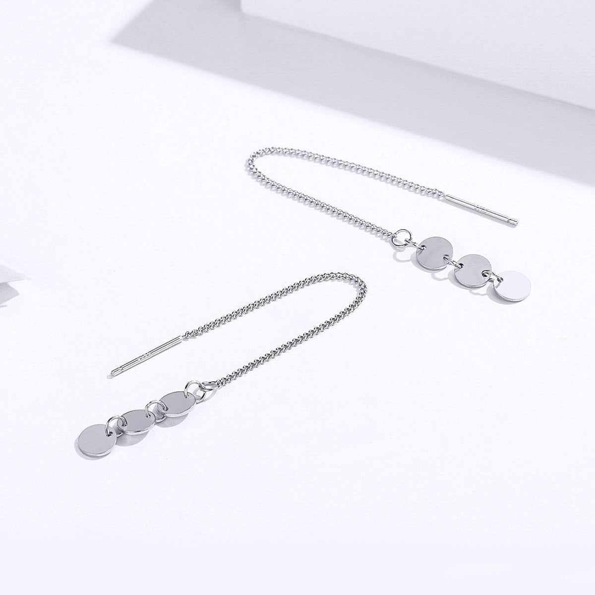 Sterling Silver Metal Sequins Hypoallergenic Threader Earrings