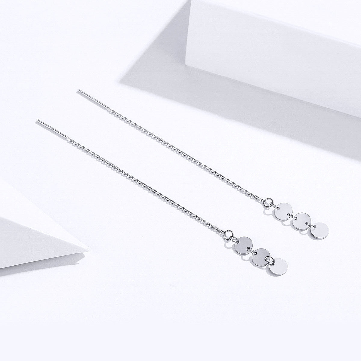 Sterling Silver Metal Sequins Hypoallergenic Threader Earrings