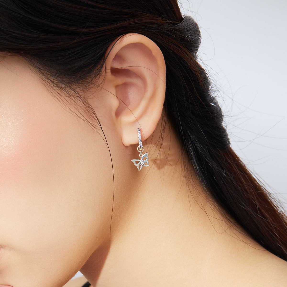 Sterling Silver Simple Butterfly Hypoallergenic Huggie Earrings