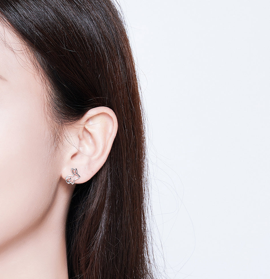 Sterling Silver Rabbit Hypoallergenic Stud Earrings