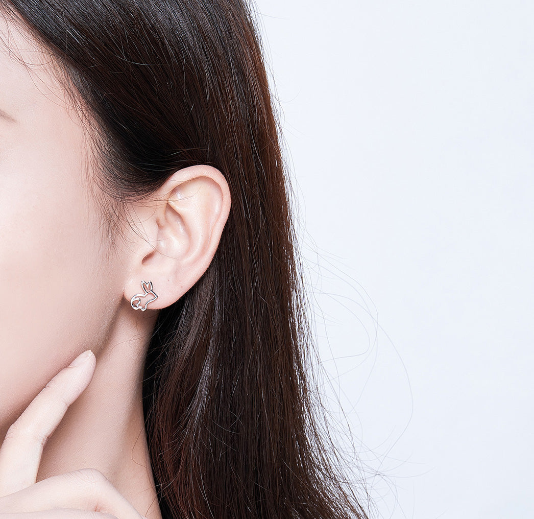 Sterling Silver Rabbit Hypoallergenic Stud Earrings