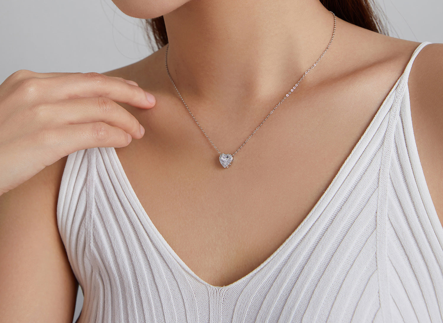 Sterling Silver Crystal Heart Hypoallergenic Necklace
