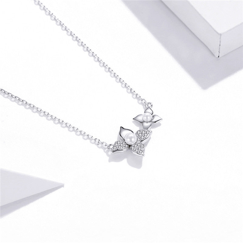 Sterling Silver Floral Pearl Hypoallergenic Necklace
