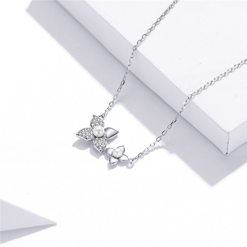 Sterling Silver Floral Pearl Hypoallergenic Necklace