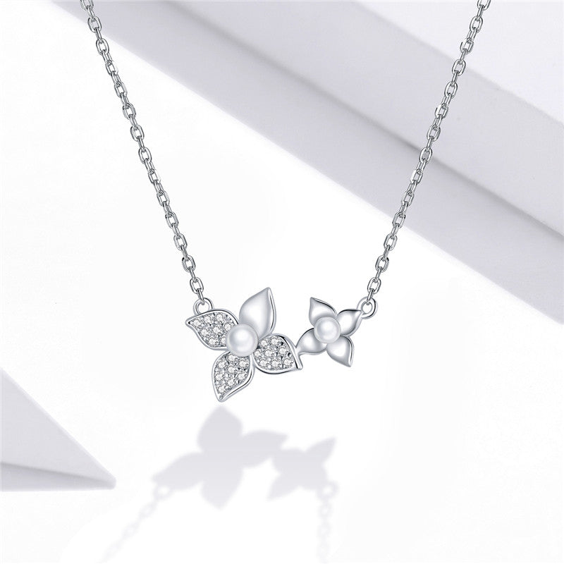 Sterling Silver Floral Pearl Hypoallergenic Necklace