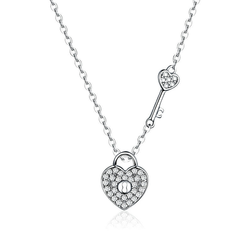 Sterling Silver Heart Key Hypoallergenic Necklace