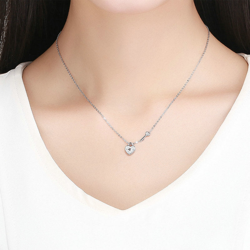 Sterling Silver Heart Key Hypoallergenic Necklace