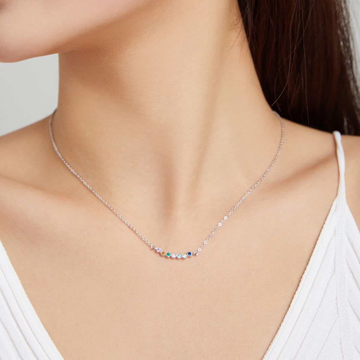 Sterling Silver Geometric Rainbow Hypoallergenic Necklace