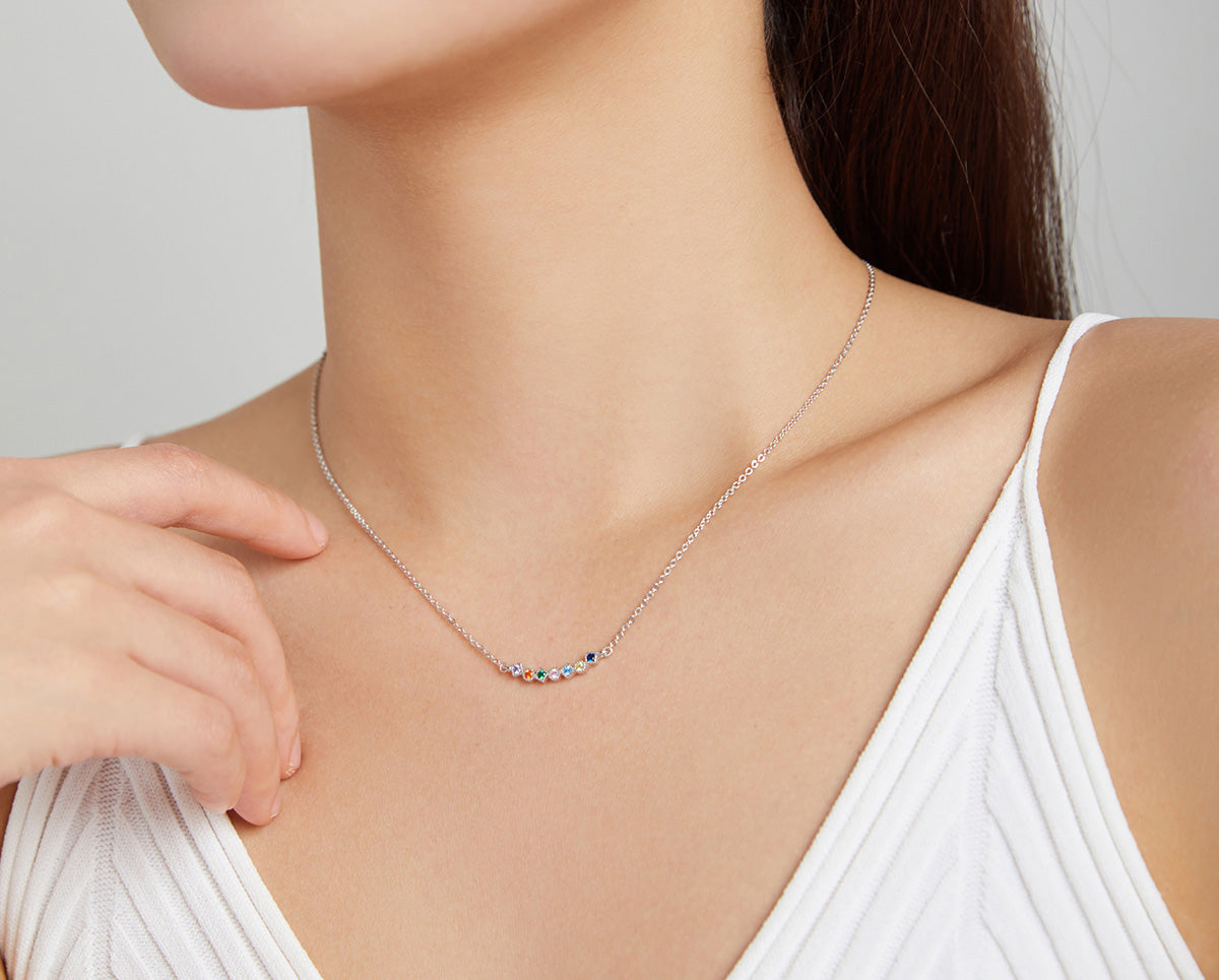 Sterling Silver Geometric Rainbow Hypoallergenic Necklace