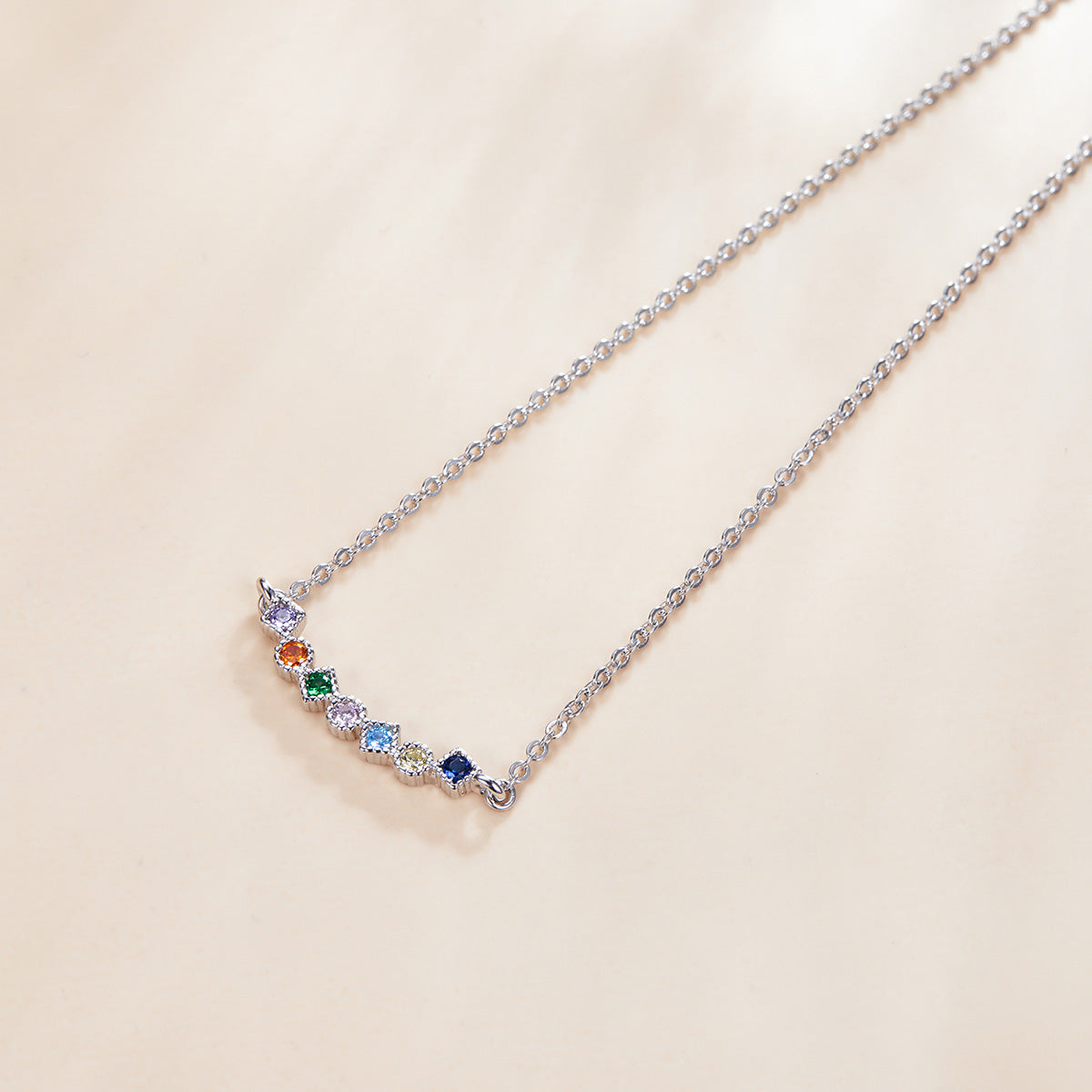 Sterling Silver Geometric Rainbow Hypoallergenic Necklace