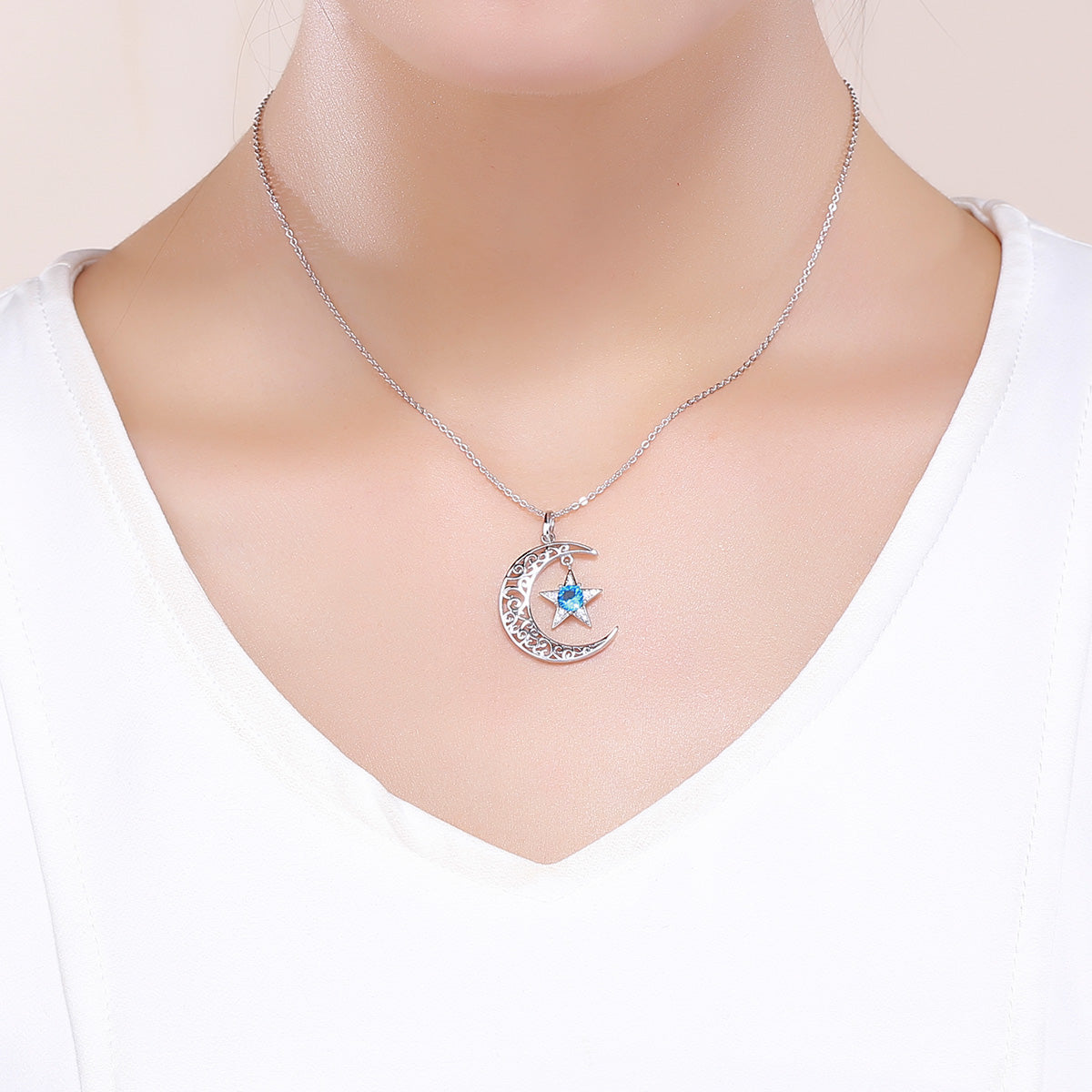 Sterling Silver Delicate Moon & Star Hypoallergenic Necklace