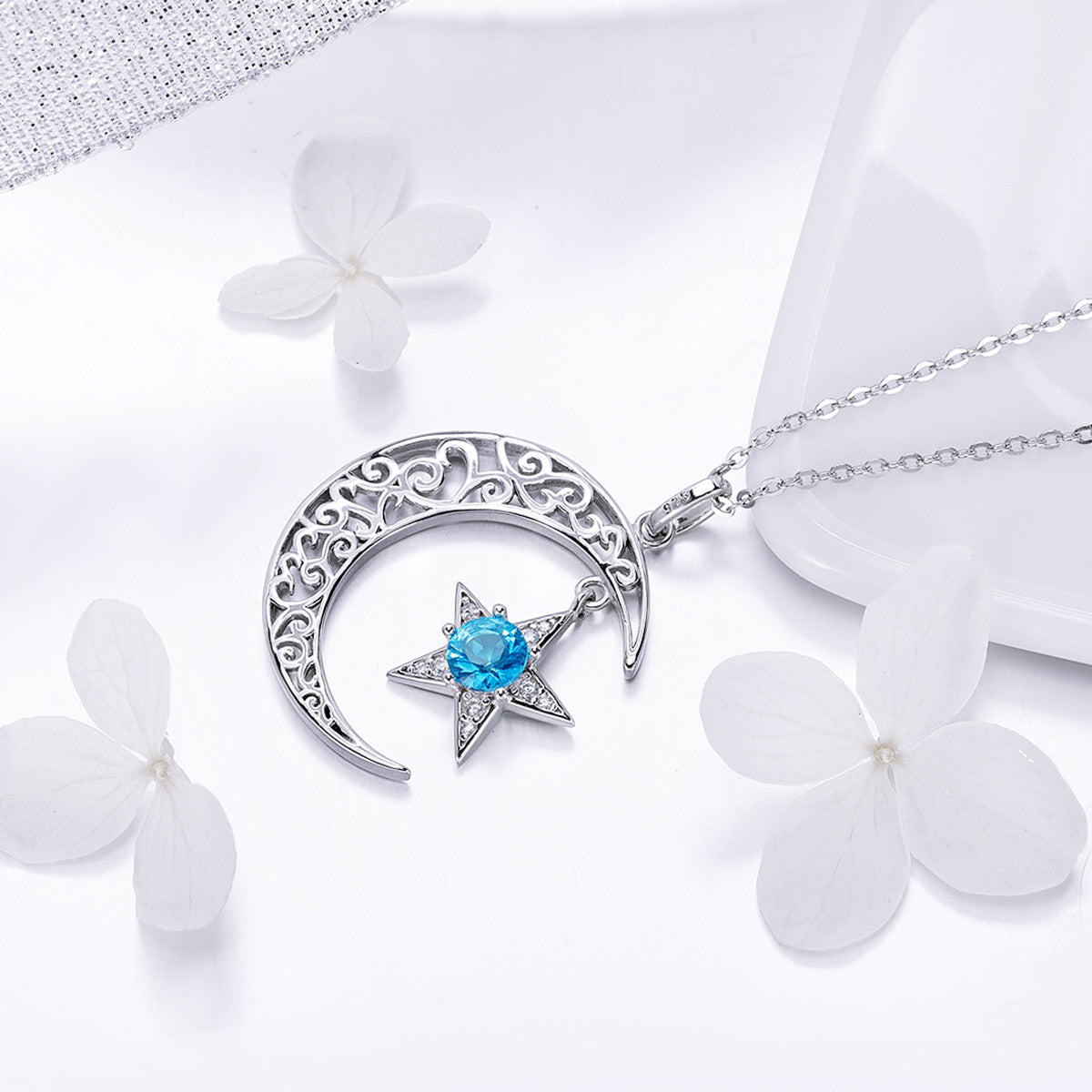 Sterling Silver Delicate Moon & Star Hypoallergenic Necklace