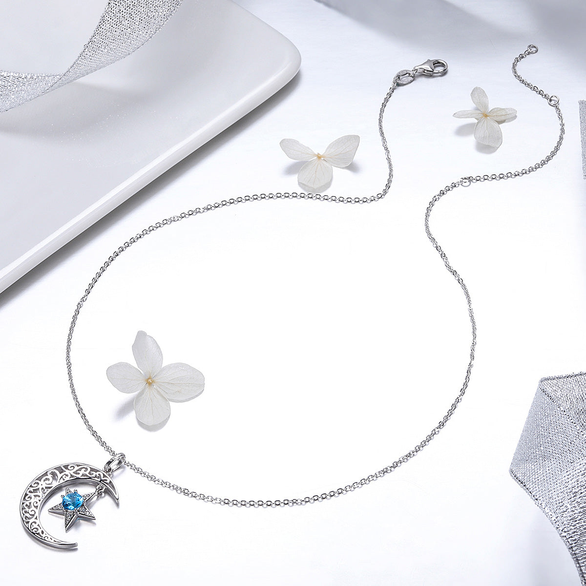 Sterling Silver Delicate Moon & Star Hypoallergenic Necklace