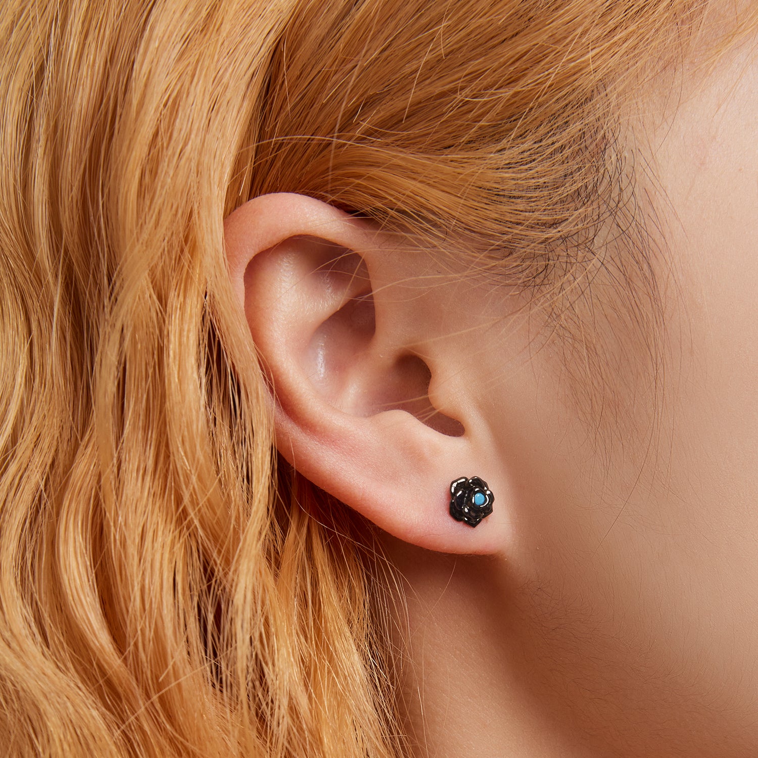 Sterling Silver Turquoise Black Rose Screw Stud Hypoallergenic Earrings