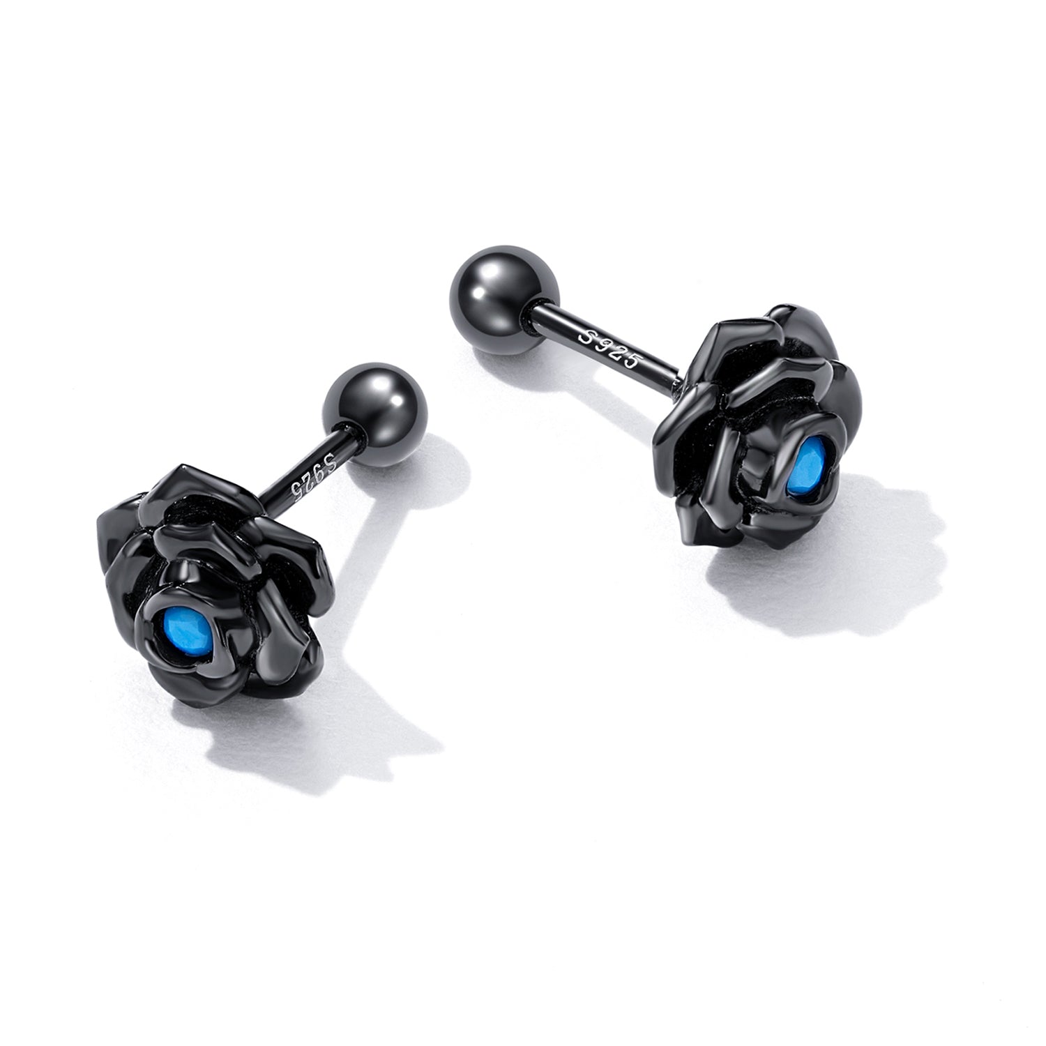 Sterling Silver Turquoise Black Rose Screw Stud Hypoallergenic Earrings
