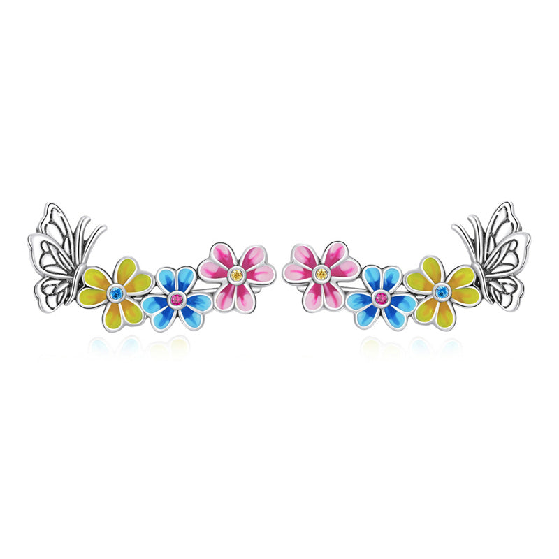 Sterling Silver Flower Garden Hook Hypoallergenic Earrings