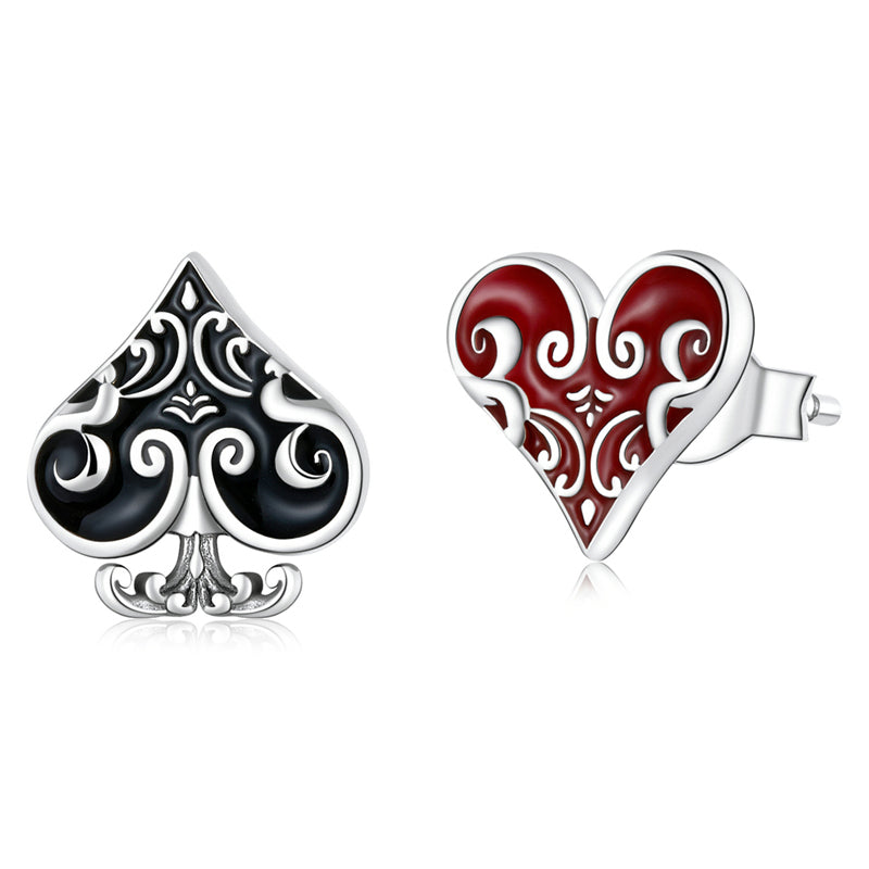 Sterling Silver Poker Heart Stud Hypoallergenic Earrings