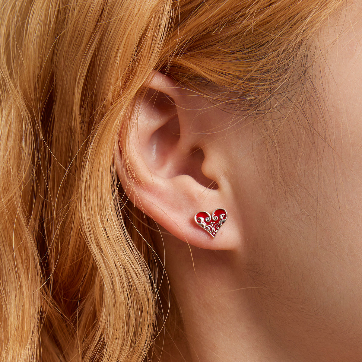 Sterling Silver Poker Heart Stud Hypoallergenic Earrings