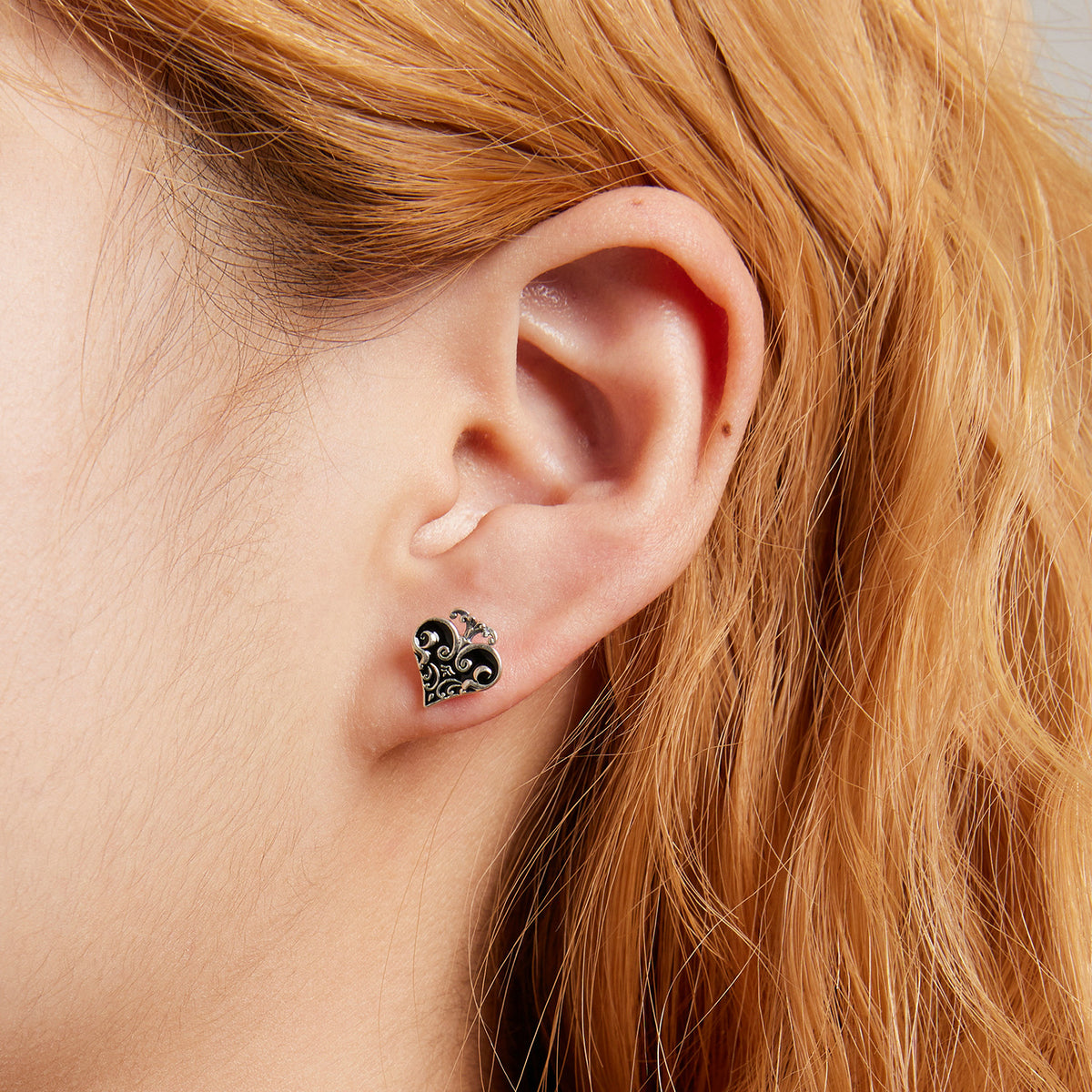 Sterling Silver Poker Heart Stud Hypoallergenic Earrings