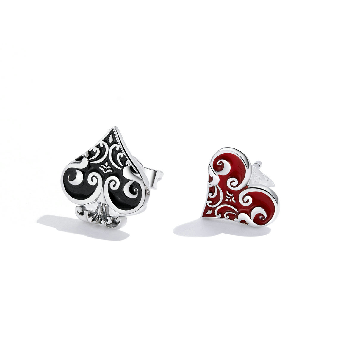 Sterling Silver Poker Heart Stud Hypoallergenic Earrings