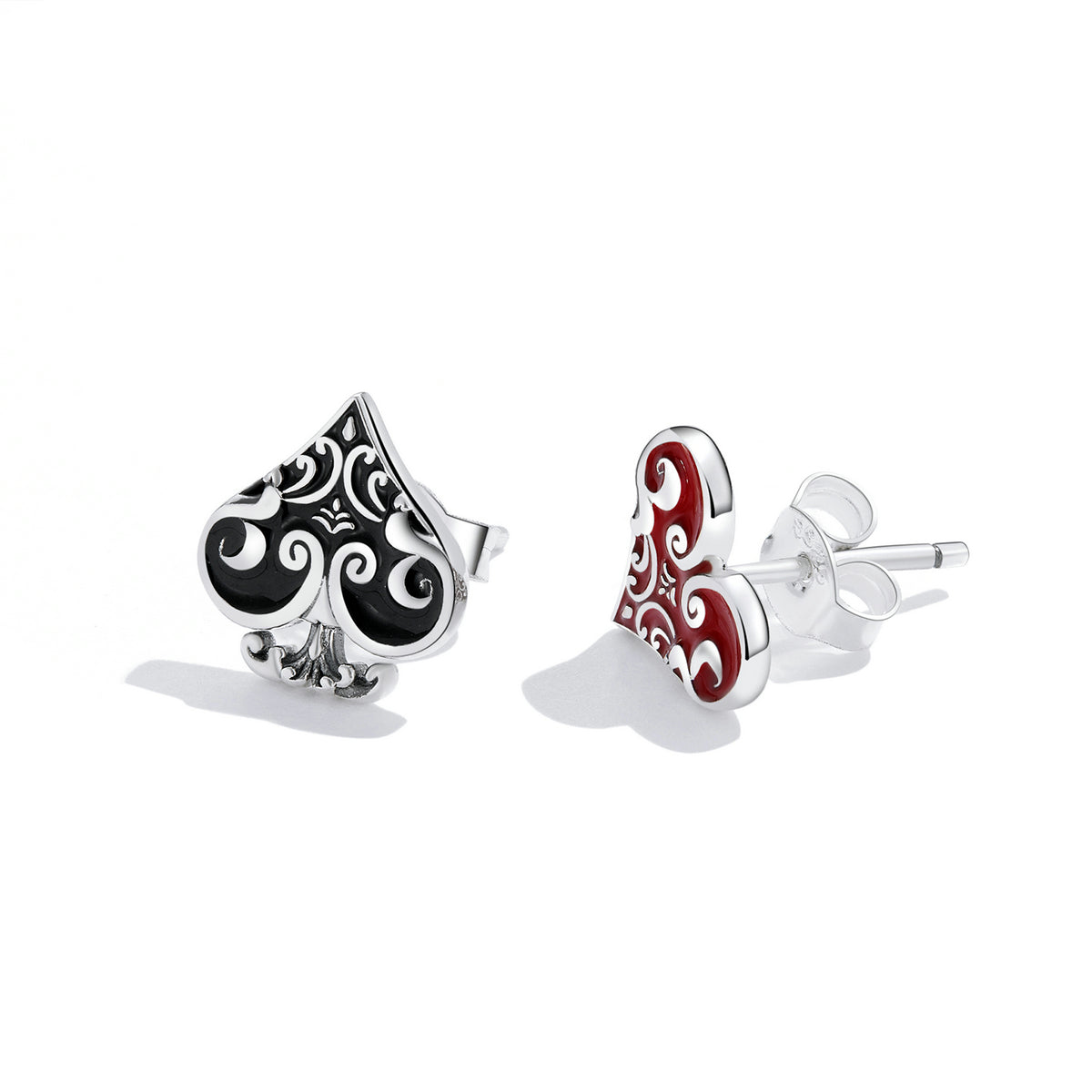 Sterling Silver Poker Heart Stud Hypoallergenic Earrings