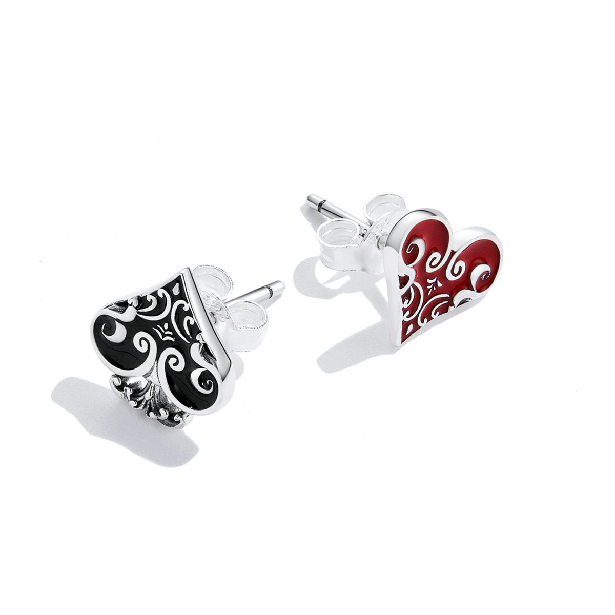 Sterling Silver Poker Heart Stud Hypoallergenic Earrings