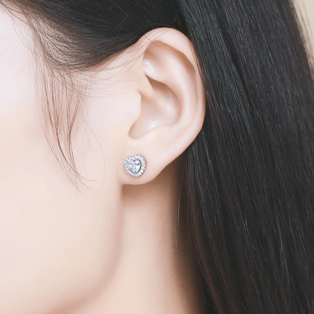Sterling Silver Double Shiny Heart Stud Hypoallergenic Earrings