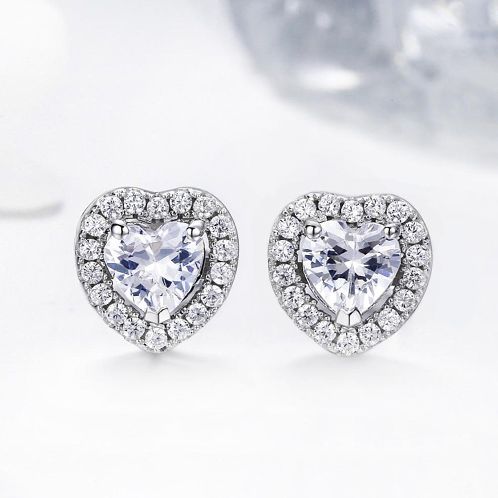 Sterling Silver Double Shiny Heart Stud Hypoallergenic Earrings