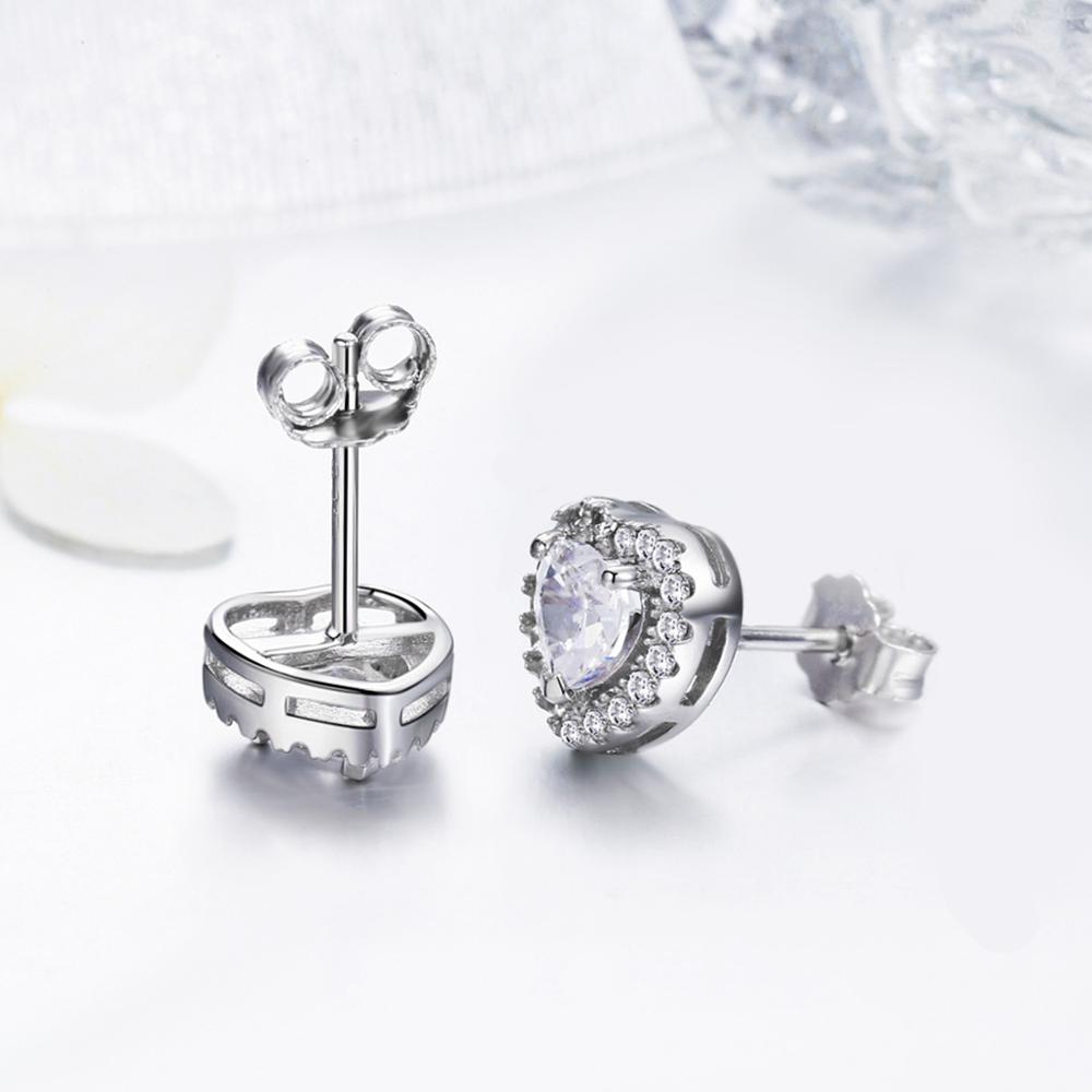 Sterling Silver Double Shiny Heart Stud Hypoallergenic Earrings
