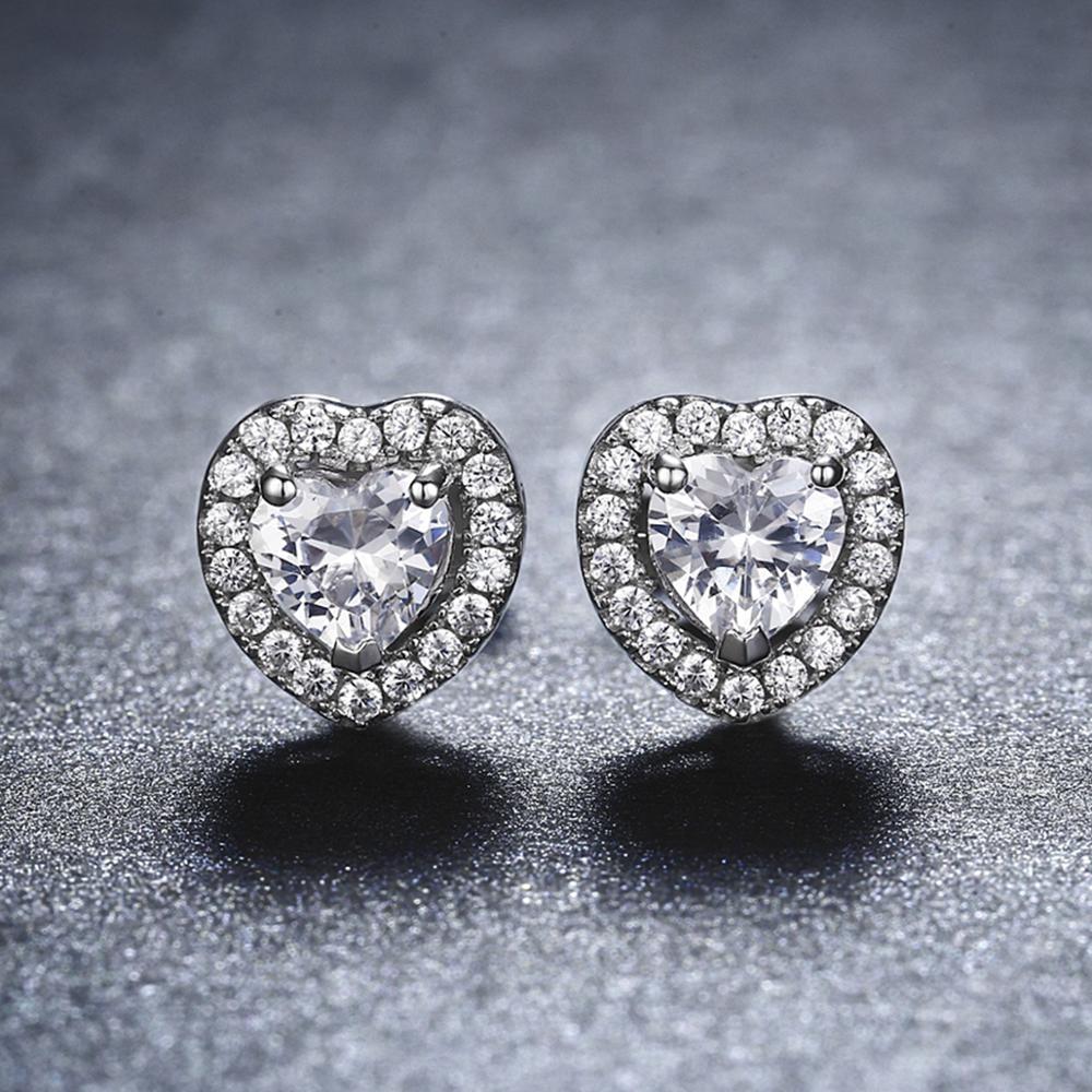 Sterling Silver Double Shiny Heart Stud Hypoallergenic Earrings