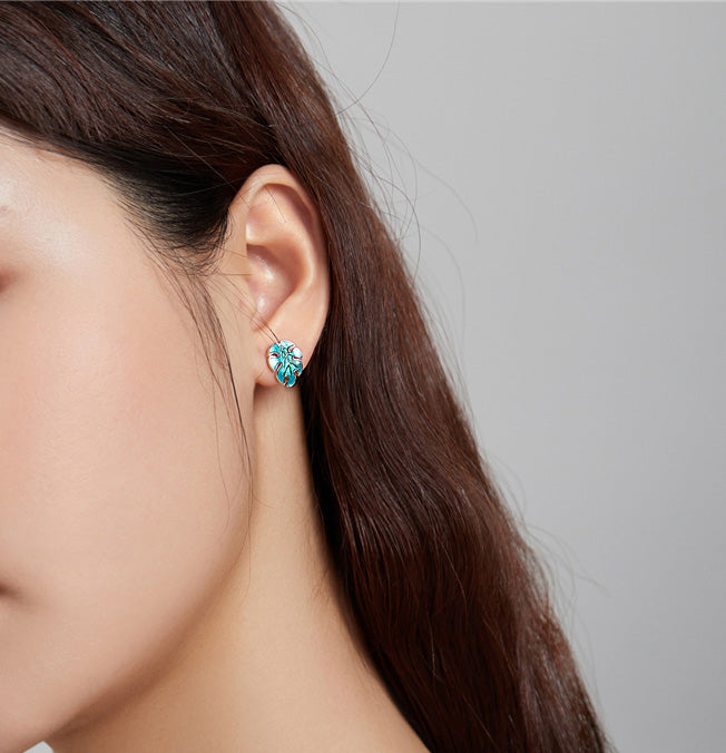 Sterling Silver Flamingo & Leaf Stud Hypoallergenic Earrings