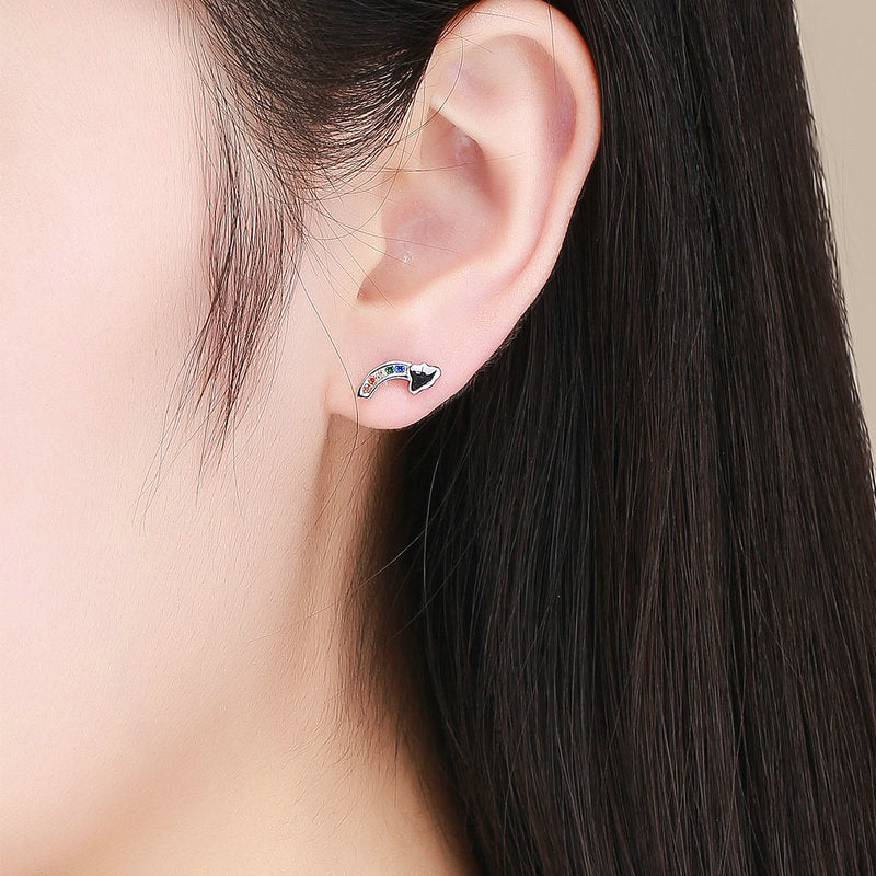 Sterling Silver Tiny Rainbow Stud Hypoallergenic Earrings