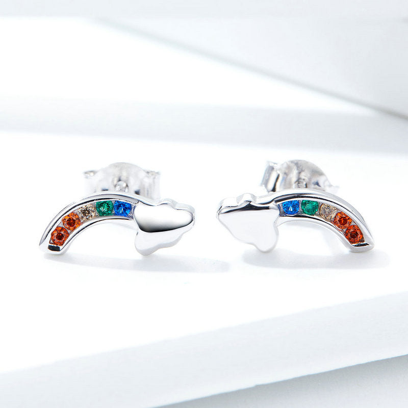 Sterling Silver Tiny Rainbow Stud Hypoallergenic Earrings