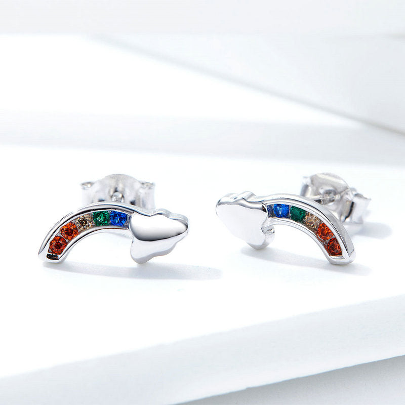 Sterling Silver Tiny Rainbow Stud Hypoallergenic Earrings