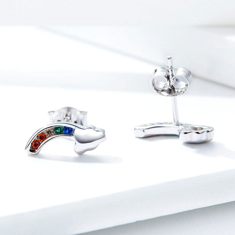 Sterling Silver Tiny Rainbow Stud Hypoallergenic Earrings