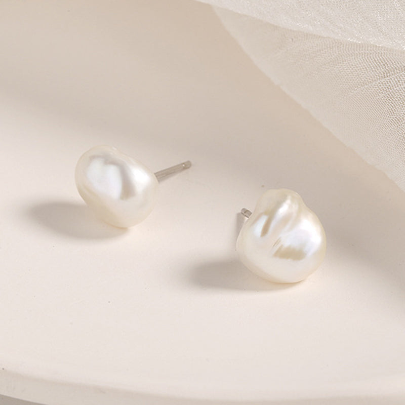 Sterling Silver Baroque Pearl Stud Hypoallergenic Earrings