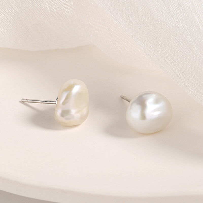 Sterling Silver Baroque Pearl Stud Hypoallergenic Earrings