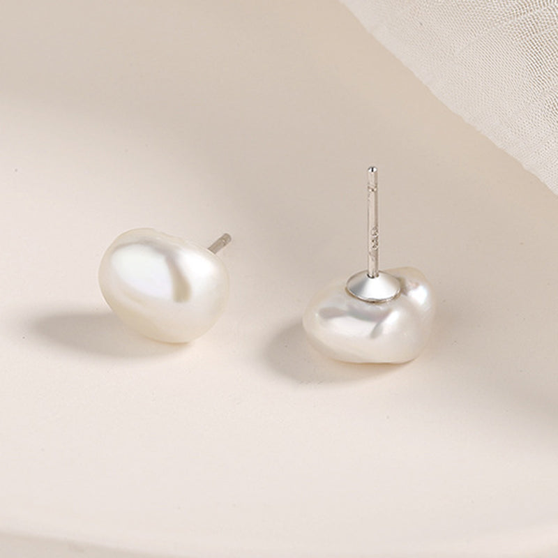 Sterling Silver Baroque Pearl Stud Hypoallergenic Earrings