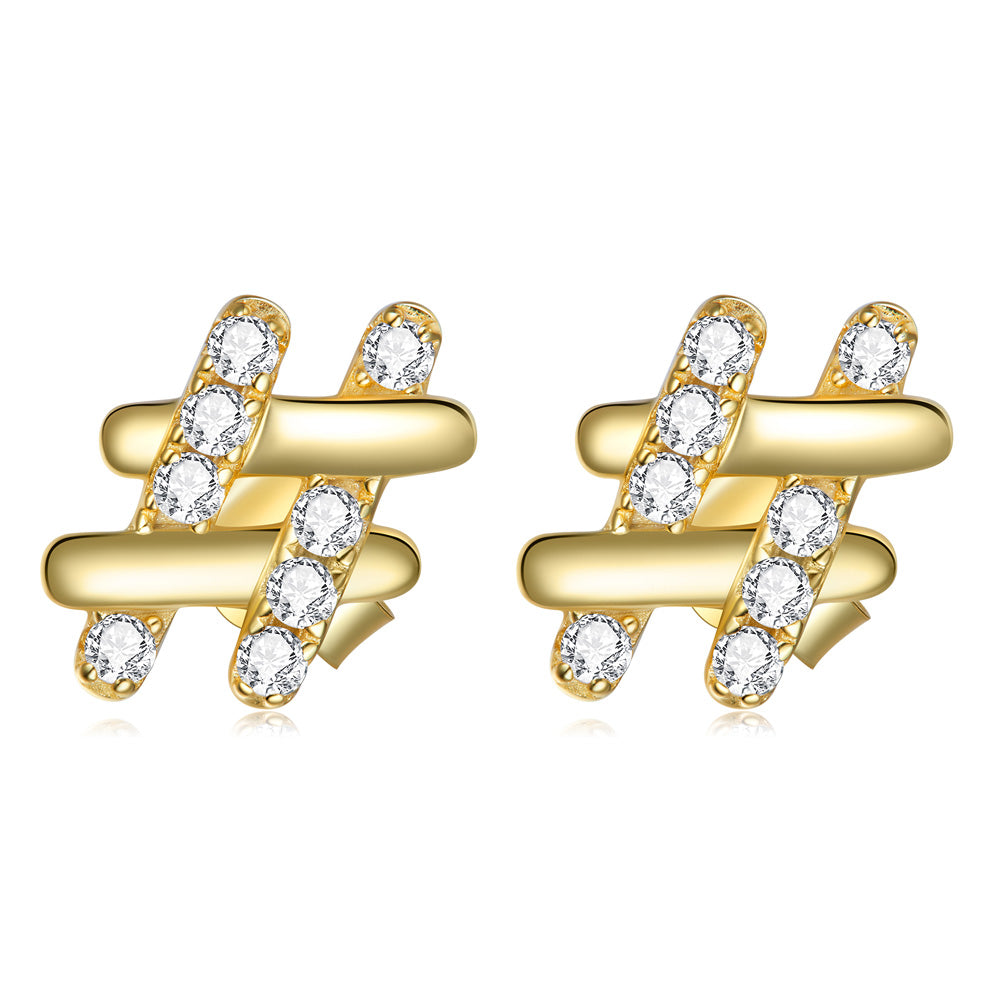 Sterling Silver Hashtag Stud Hypoallergenic Earrings