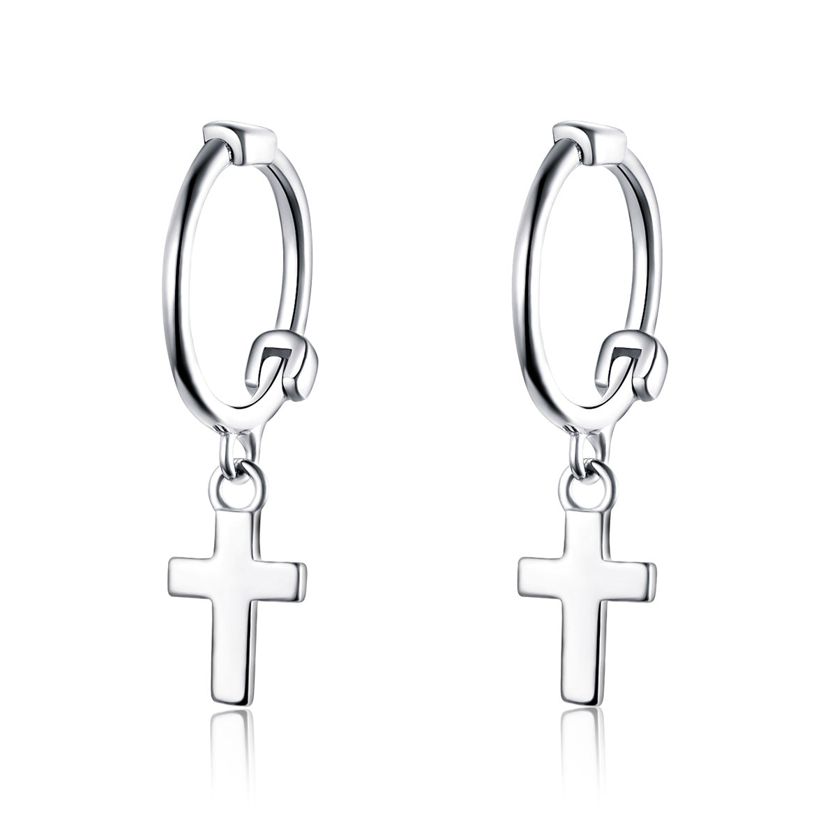 Sterling Silver Cross Drop Huggie Hypoallergenic Earrings