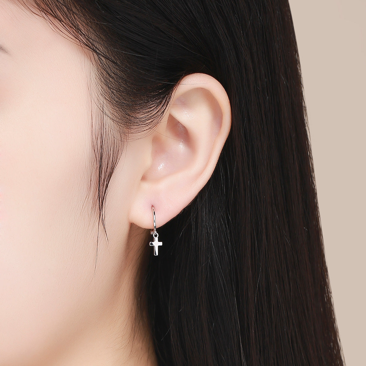 Sterling Silver Cross Drop Huggie Hypoallergenic Earrings