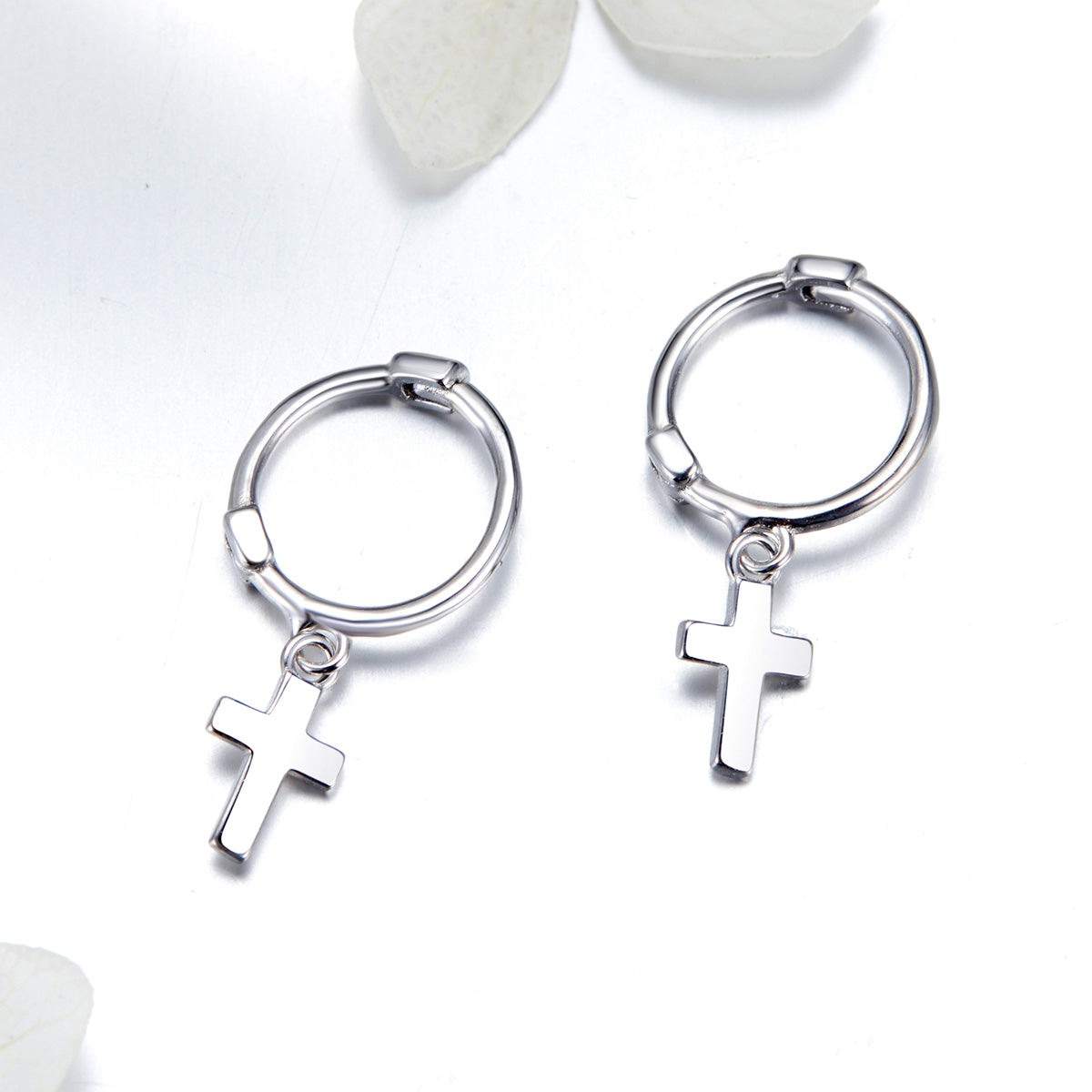 Sterling Silver Cross Drop Huggie Hypoallergenic Earrings