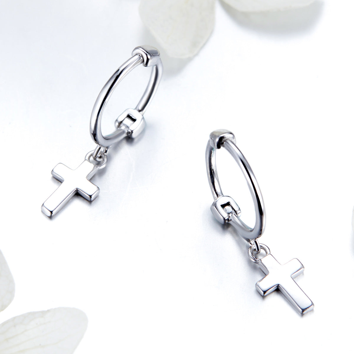 Sterling Silver Cross Drop Huggie Hypoallergenic Earrings