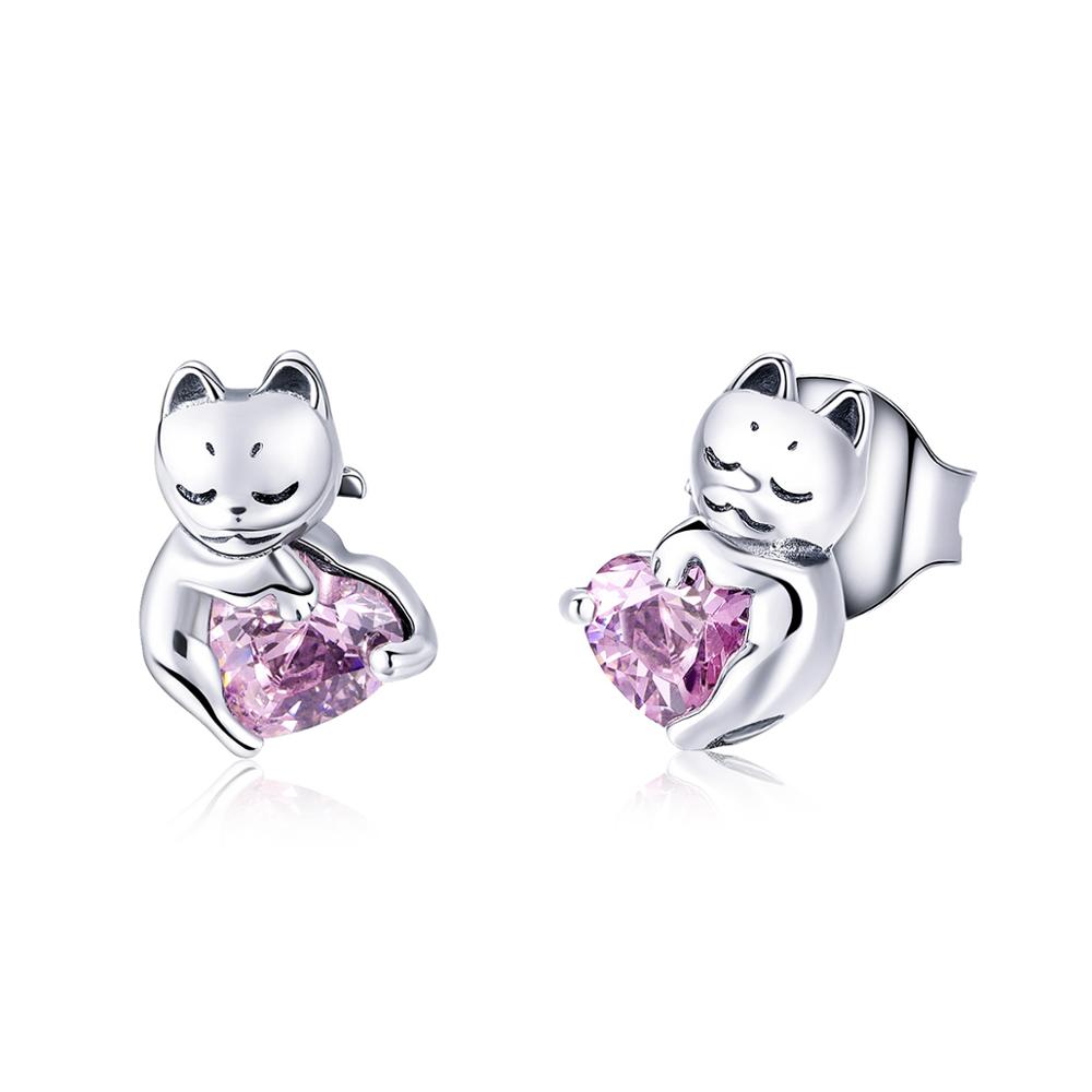 Sterling Silver Lovely Cat Stud Hypoallergenic Earrings