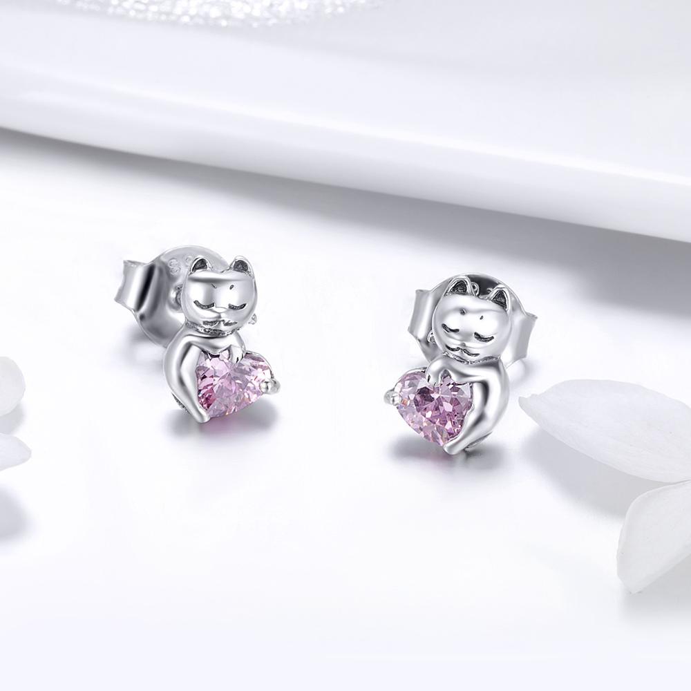 Sterling Silver Lovely Cat Stud Hypoallergenic Earrings