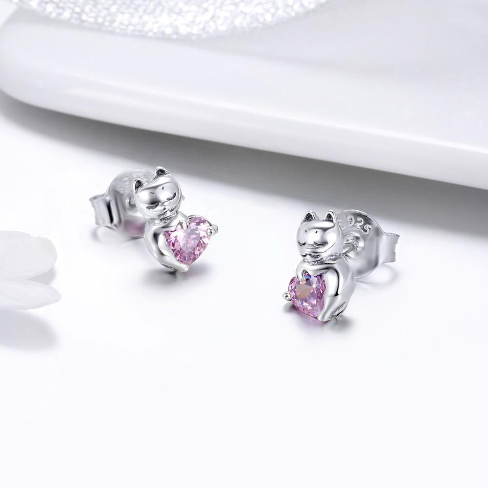 Sterling Silver Lovely Cat Stud Hypoallergenic Earrings