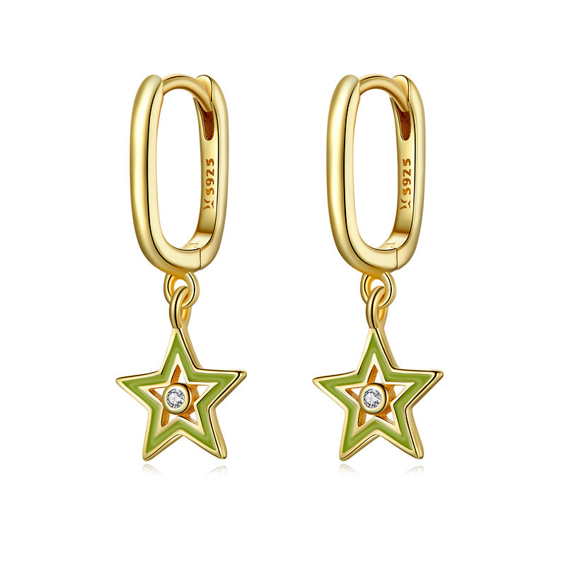 Sterling Silver Coloured Star Drop Huggie Earrings