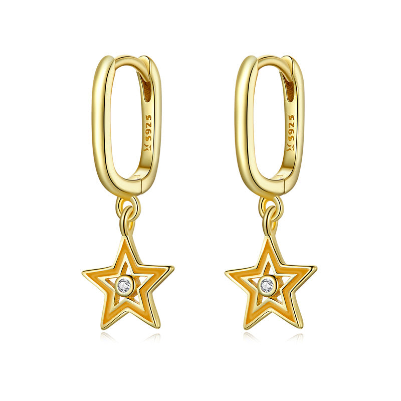 Sterling Silver Coloured Star Drop Huggie Earrings